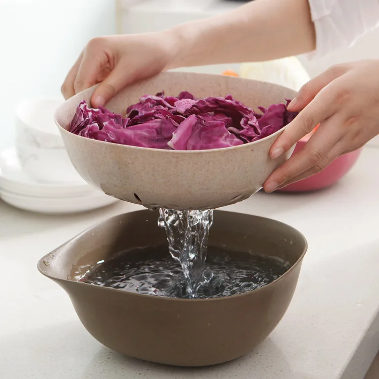 

2-in-1 Multifunction Kitchen Colander/Strainer and Bowl Set, Double Layered Rotatable Drain Basin and Basket, For Cleaning, Wash