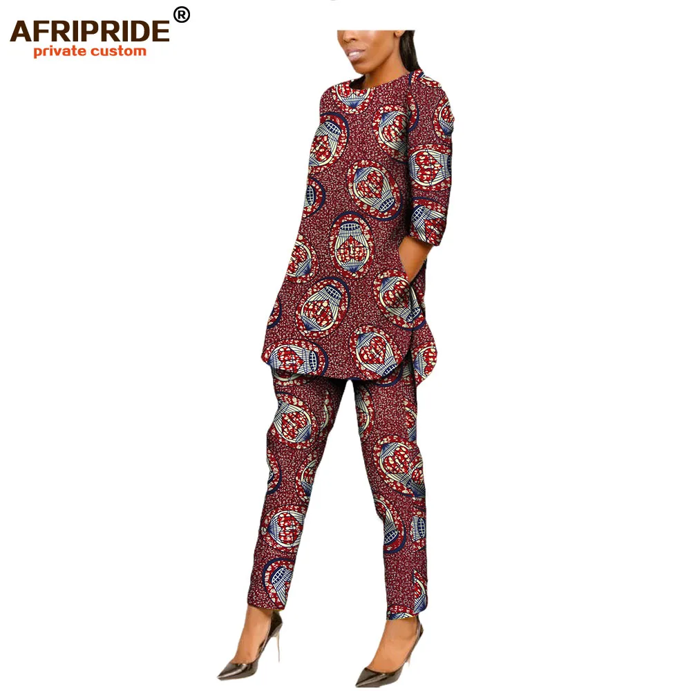 Осенний женский костюм в африканском стиле AFRIPRIDE, индивидуальный повседневный костюм с полурукавом и открытым верхом+ штаны длиной до щиколотки, A722623 - Цвет: 398j
