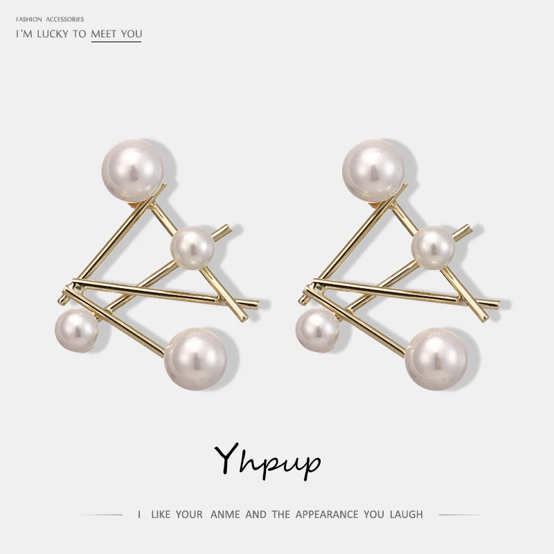 

Yhpup Stylish Brand Irregular Geometric Stud Earrings Imitation Pearls Copper Earrings Oorbellen S925 Women Party Jewelry Gift
