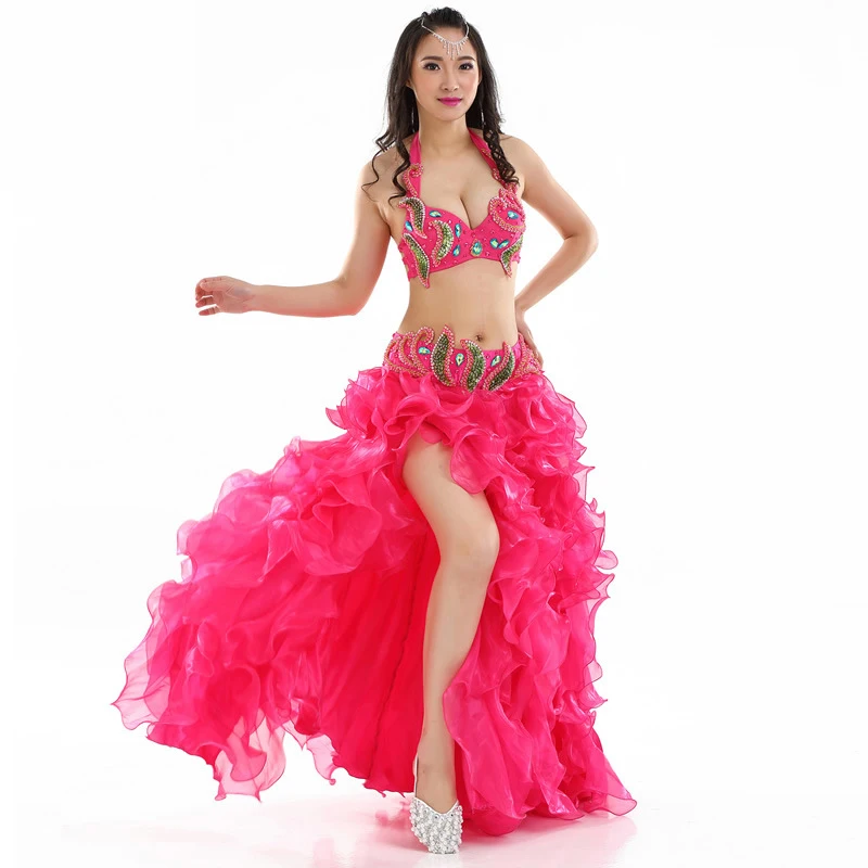 Arabic Full Slit Skirt Belly Dance Costume Dancer Tribal Wave Long Skirt Dress