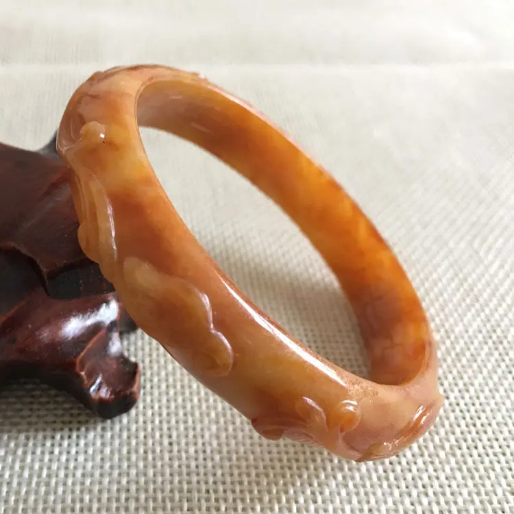 

A-739 Vintage Chinese Hand-carved Brown Jadeite Jade Gems Bracelet Bangle 56mm