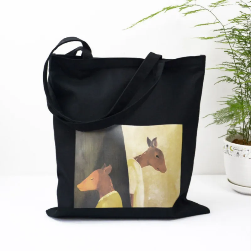 

Canvas Tote Bag Women Female Simple Casual Canvas Printing Shopping Bag High-capacity Shoulder Bags
