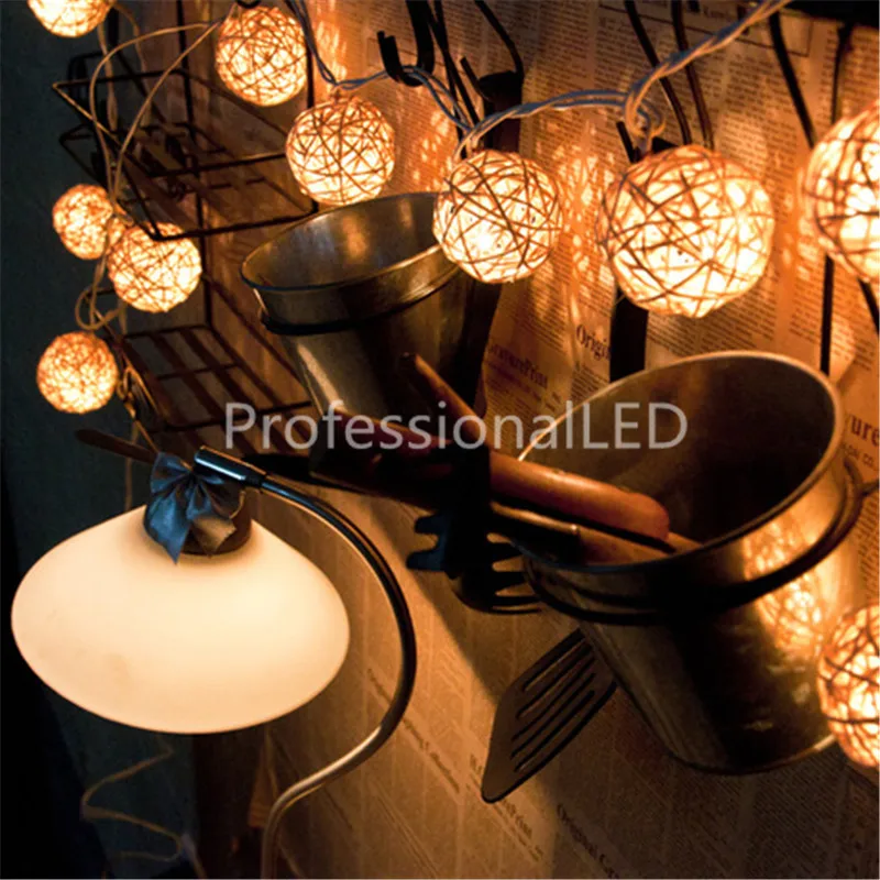 2M Rattan Ball USB 5V 20LED String Light Warm White Fairy Light Holiday Light For Party Christmas Wedding Home Decoration