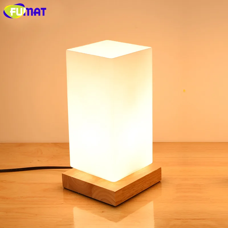 FUMAT Wood Glass Shade Table Lamps for Bar Restaurant Study Bedroom Table Lamp Dimmer Bedside Light Nordic Simple Desk Lamp