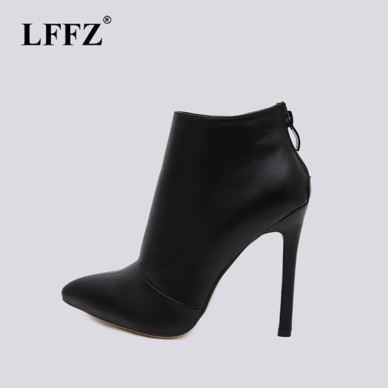 

Lzzf Brand Design Contracted Solid Black Women Pointed Toe Stiletto High Heels Shoes Booties Woman Boots Ladies Shoes Big Siez