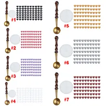 Vintage Wax Stamp Sealing Wax Spoon Wood Handle Sealing Mini Melting Wax Spoon+70pcs Heart Shaped Sealing Wax Beads