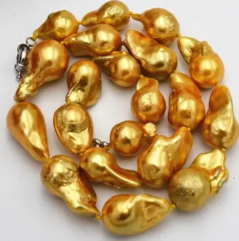 

NEW 14X19 MM GOLD BAROQUE PEARL NECKLACE 18" 36"