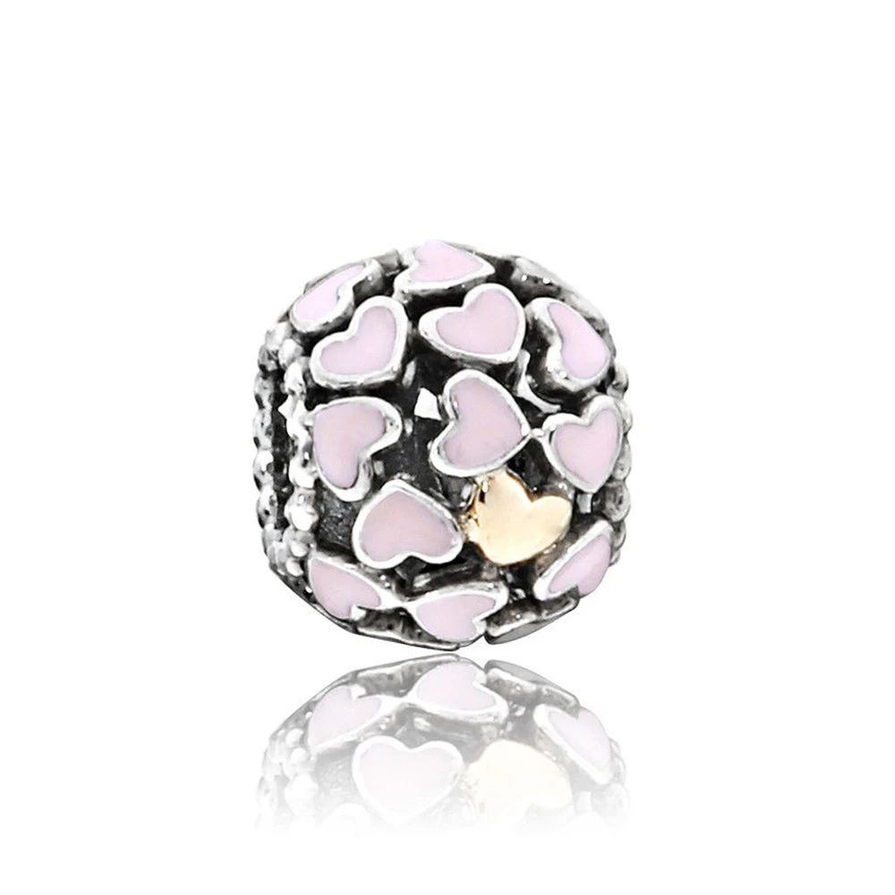 

2019 100% 925 Sterling Silver 1:1 Authentic 791283EN40 Openwork heart silver charm with 14k and pink enamel Bracelet Original