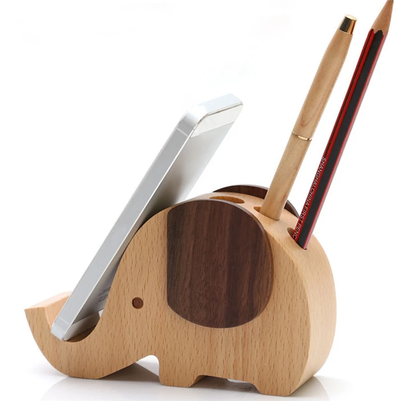 

Fashion CuteElephant Shape Wooden Pen Holder Pencil Pot Desktop Storage Case Office Desk Organizer Decoration Cellphone Stand A2