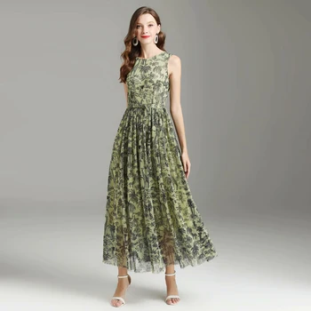 

Long Dress Maxi High Quality 2019 Summer New Women'S Fashion Party Sexy Boho Beach Vintage Elegant Chic Print Mesh Vest Dresses