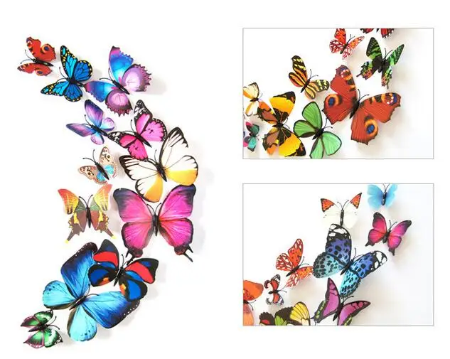 12 шт. ПВХ 3d бабочка Настенный декор милые бабочки настенные наклейки s At наклейки для домашнего декора комнаты настенные художественные магниты+ наклейки пристегиваются