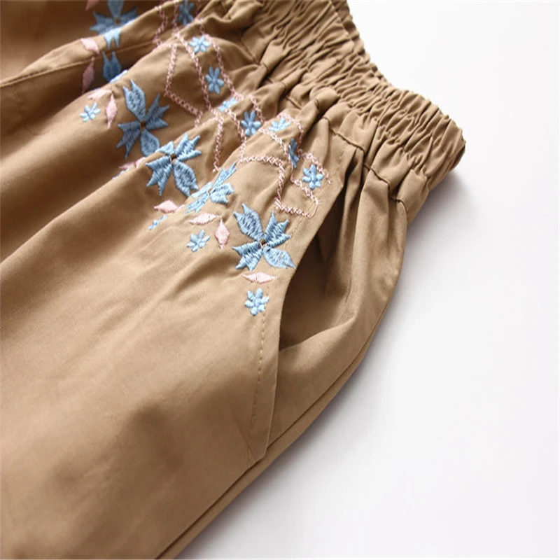 Merry Pretty Women Floral Embroidery Calf Length Pants 2019 Summer Dot Patchwork Elastic Waist Khaki Pant Casual Straight Pants Merry Pretty Women Floral Embroidery Calf Length Pants 2019 Summer Dot Patchwork Elastic Waist Khaki Pant Casual Straight Pants