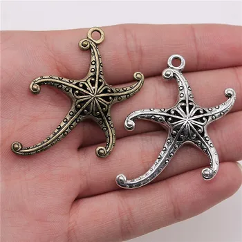

WYSIWYG 2pcs 45x43mm 3D Hollow Starfish Charm Fashion 3D Starfish Charm 3D Hollow Starfish Pendants Antique Silver Color