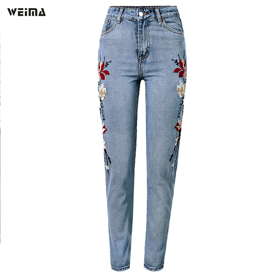 Women's Jeans Embroidery High quality high waist zipper large size
