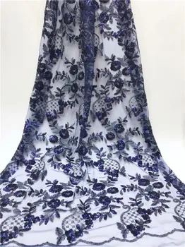 

high quality French Nigerian sequins net lace fabric,African tulle mesh sequins lace fabric for party dress 5yards/lot FfY710