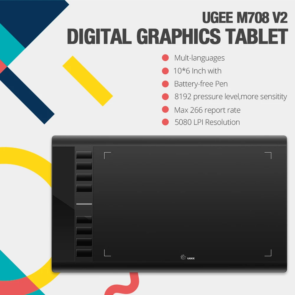 Ugee Digital Graphics Tablet for Drawing M708 10x6 Inch Drawing