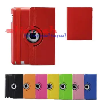 

by dhl or ems 20 pcs Lichee Pattern 360 degree rotating PU leather smart cover case for ipad 2 3 4 flip case