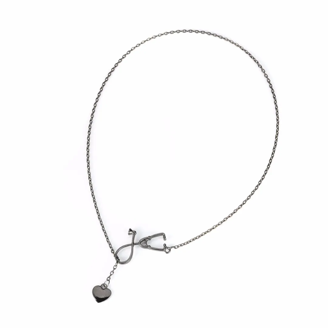 4 Colors Doctor Nurse Stethoscope Lariat Heart Pendant Chain Necklace Jewelry
