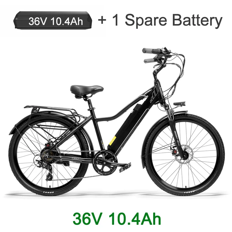 Pard3.0 26 дюймов женский городской велосипед, е-байка 36В 300 Вт электрический велосипед с ЖК-дисплей Дисплей, для езды на велосипеде с помощью электронного велосипеда, 7 Скорость переключатель - Цвет: Black 10.4Ah Plus