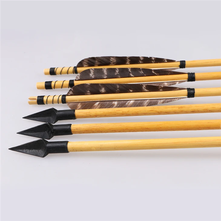 Colorful fletching ramin wood shaft three edge hunting arrow broadheads