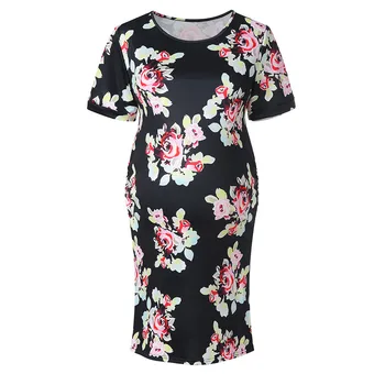 

Pregnant Women's Short Sleeve Ruched Pregnancy Dress Floral Print Maternity Dresses Mother Sundress сарафан для беременных