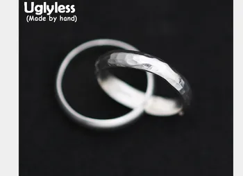 

Uglyless Genuine S 990 Silver Crossed Circles Finger Rings for Women Simple Fashion Uneven Face Fine Jewelry Handmade Close Ring