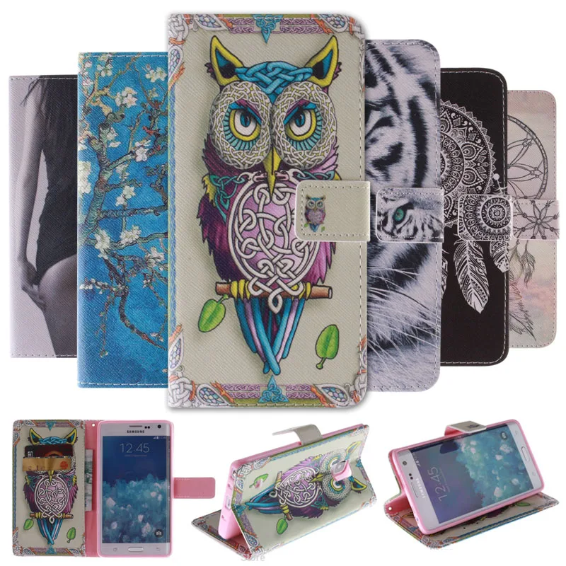 

New Arrival painting Faux Leather Flip Wallet Card Slot phone case for Samsung Galaxy Note Edge N9150 Cover with Stand