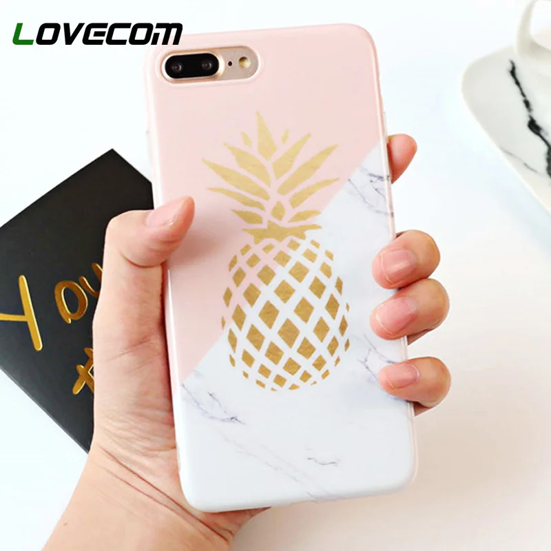 LOVECOM Золотой ананас телефон чехлы для iPhone XS Max XR XS 6 6 S 7 8 Plus X Мягкая IMD мрамор текстура Телефон задняя крышка Coque подарок