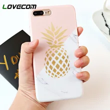 LOVECOM Gold สับปะรดสำหรับ iPhone XS Max XR XS 6 6 S 7 8 Plus X Soft IMD พื้นผิวหินอ่อนโทรศัพท์กลับปก Coque ของขวัญ(China)