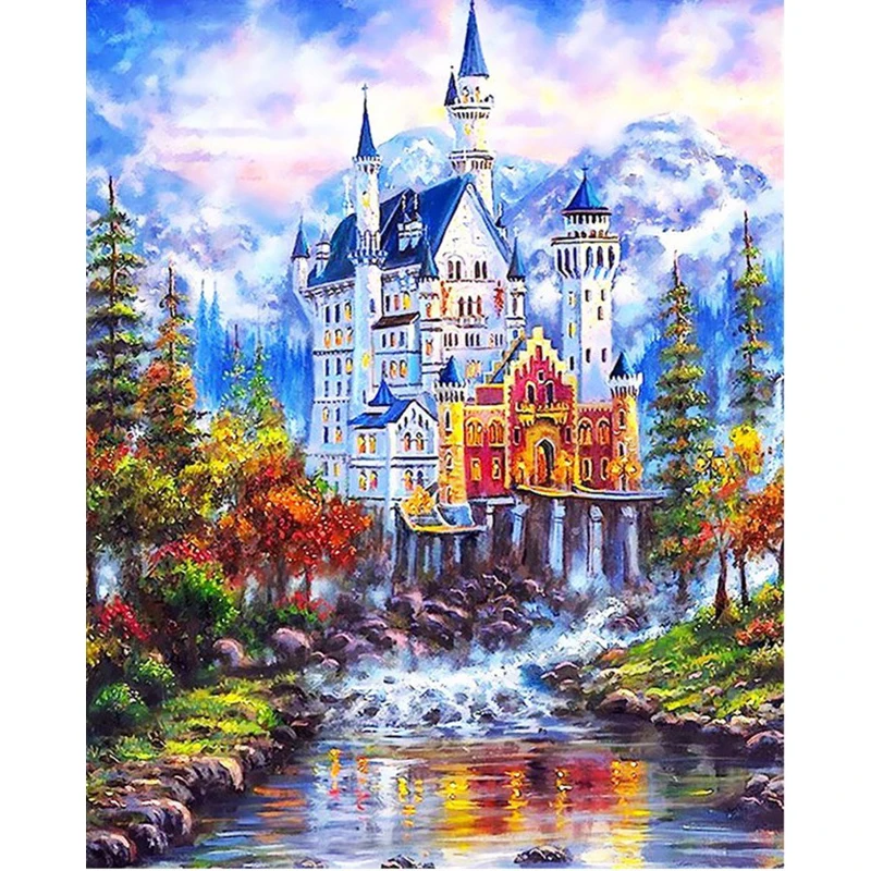 

40*50cm Snow Mountain Castle Picture Painting By Numbers On Canvas DIY Coloring Drawing By Numbers On The Wall