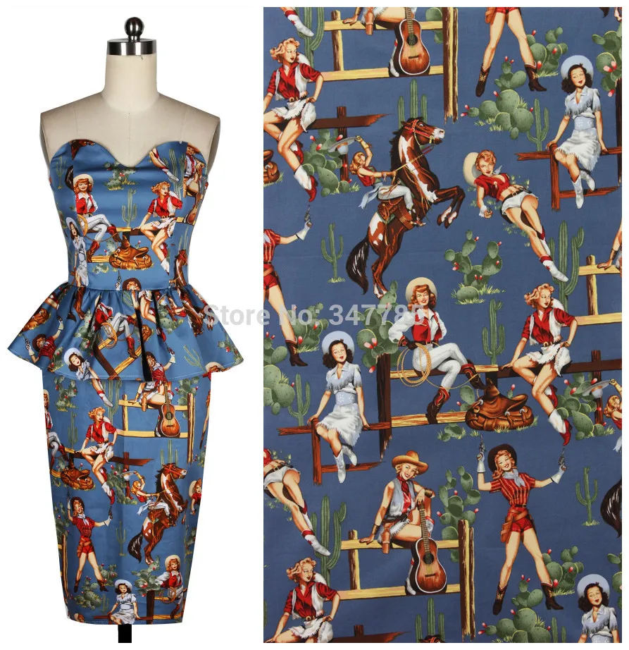 

Vintage Lady Pattern Print 100% Cotton Fabric Meter For Cloth Dress Patchwork Sewing Textile Tecidos Para Roupa Material Tissue