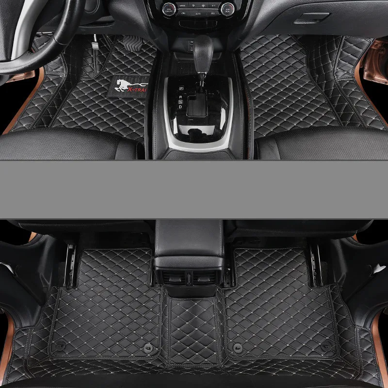 Для Nissan X-trail X trail T32- автомобильные коврики Роскошные-объемные кожаные коврики ковровые вкладыши автомобильный коврик интерьер автомобиля модифицированный - Цвет: black and beige line