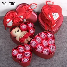 YO CHO-Flor Artificial, caja de regalo de flores de jabón, oso de rosas, Día de San Valentín, día de la madre, boda, Año Nuevo, regalo para esposa, 3/4/6 Uds.