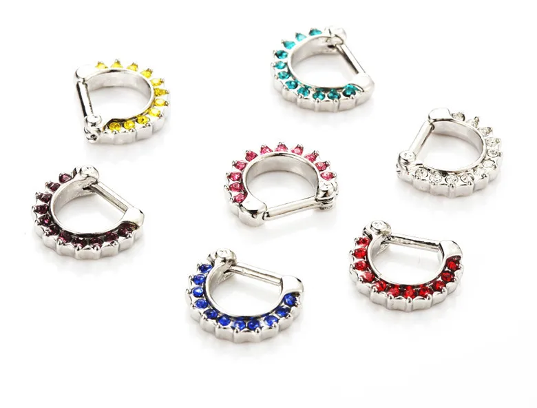 Кольцо для носа с кликером Septum кольцо из фианита или простой стали 316L 1 6 мм 14 г на