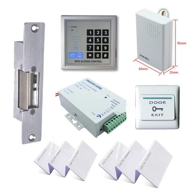 

RFID Access Control System Kit Set + Strike Door Lock + ID Card Keytab + Power + Exit Button
