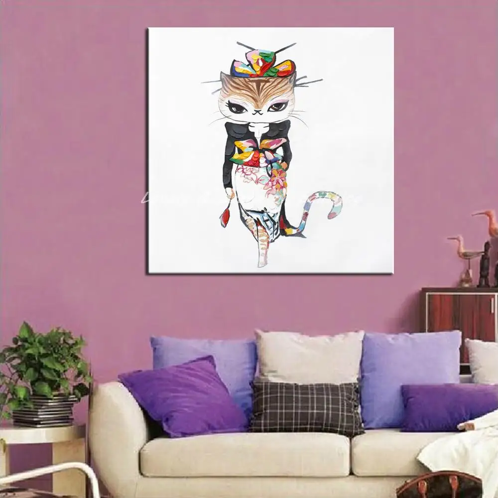 Ручная роспись палитра нож кошка королева животное картина маслом на холсте Современные абстрактные настенные картины для декора гостиной отеля