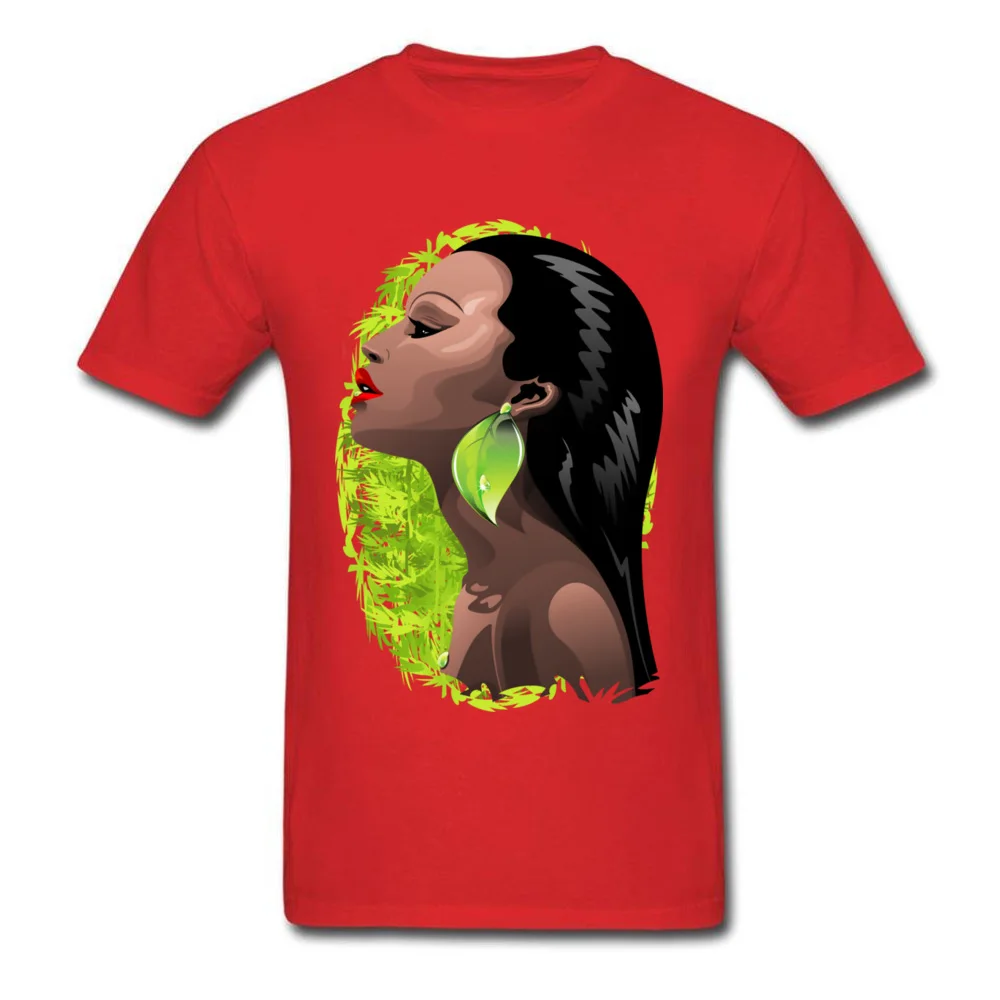 Woman African Beauty and Bamboo T-Shirt for Men Normal VALENTINE DAY Tops Shirt Brand Sweatshirts Round Neck 100% Cotton Woman African Beauty and Bamboo red