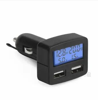 

Multi-functional 3A Car Charger DC 5V Smart Car charger 2 USB Voltmeter Ammeter Thermometer Green Blue White LED Back-light