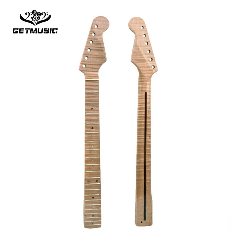 

F21 Fret Tiger Flame Maple Guitar Neck Replacement Guitar Neck for ST Electric Guitar Abalone Dots Natural Yellow Glossy