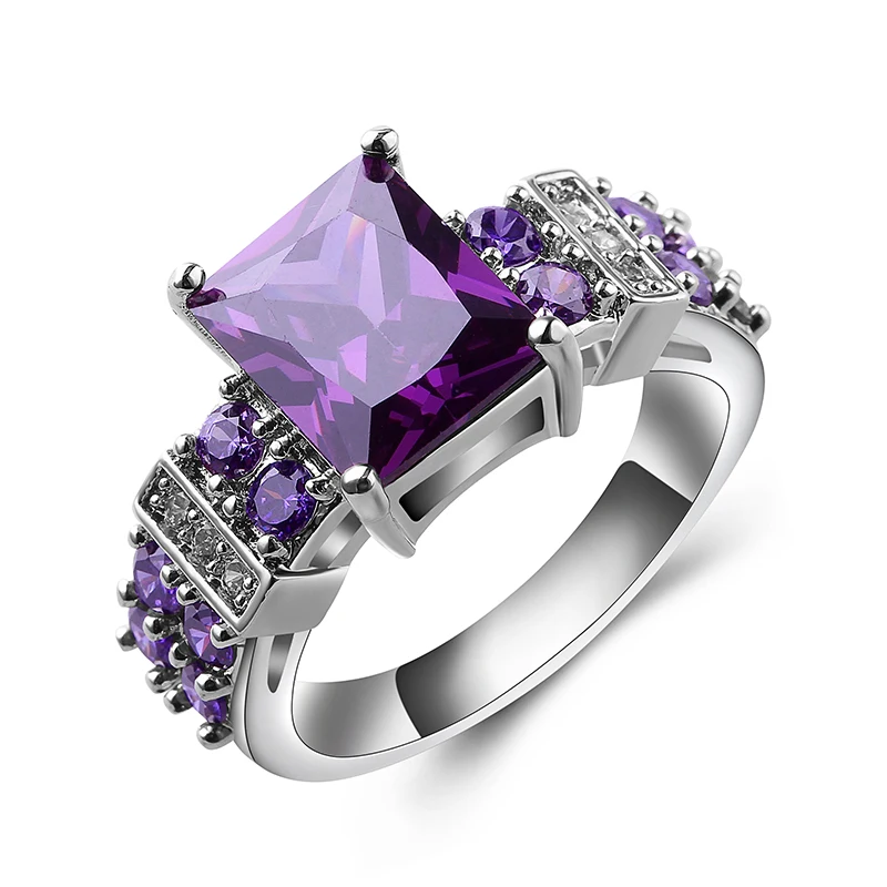 

Maxi Punk Rectangular Purple Green Blue Zircon Wedding Rings Female Ring fashion jewelry anillos ladies rings Wholesale