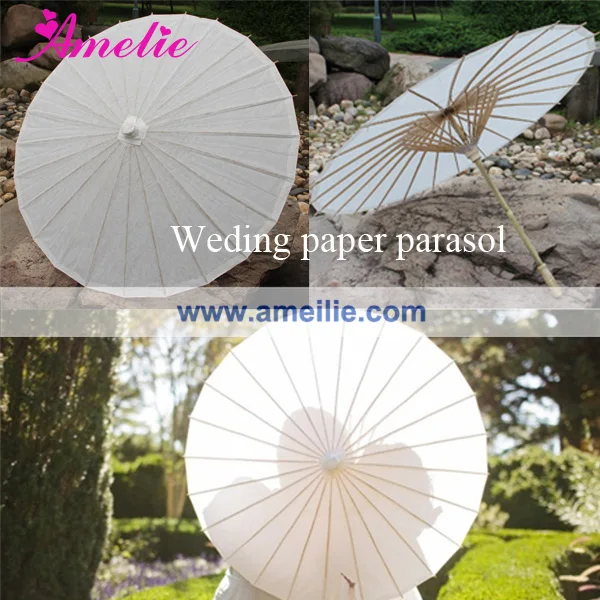 60 шт./лот природного Бумага бамбук зонтик белый Бумага Свадебная вечеринка зонтик 32in