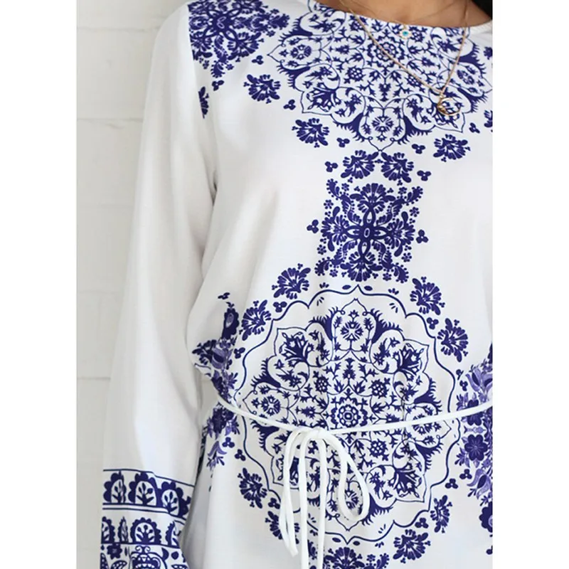 2018 new summer women ol girl fashion long sleeve blue and white