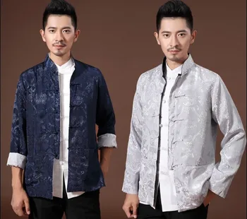 

Fashion Spring Autumn Reversible Two-Face Silver blue Chinese Men's Polyester Silk Kung-Fu Jacket Coat S M L XL XXL XXXL M835-1