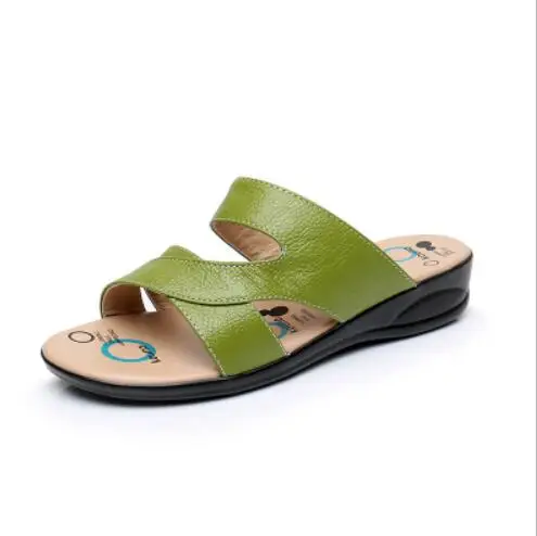GKTINOO/женские шлепанцы; обувь без задника из натуральной кожи; женские Вьетнамки; женские сандалии; женская летняя обувь; большие размеры - Цвет: Зеленый