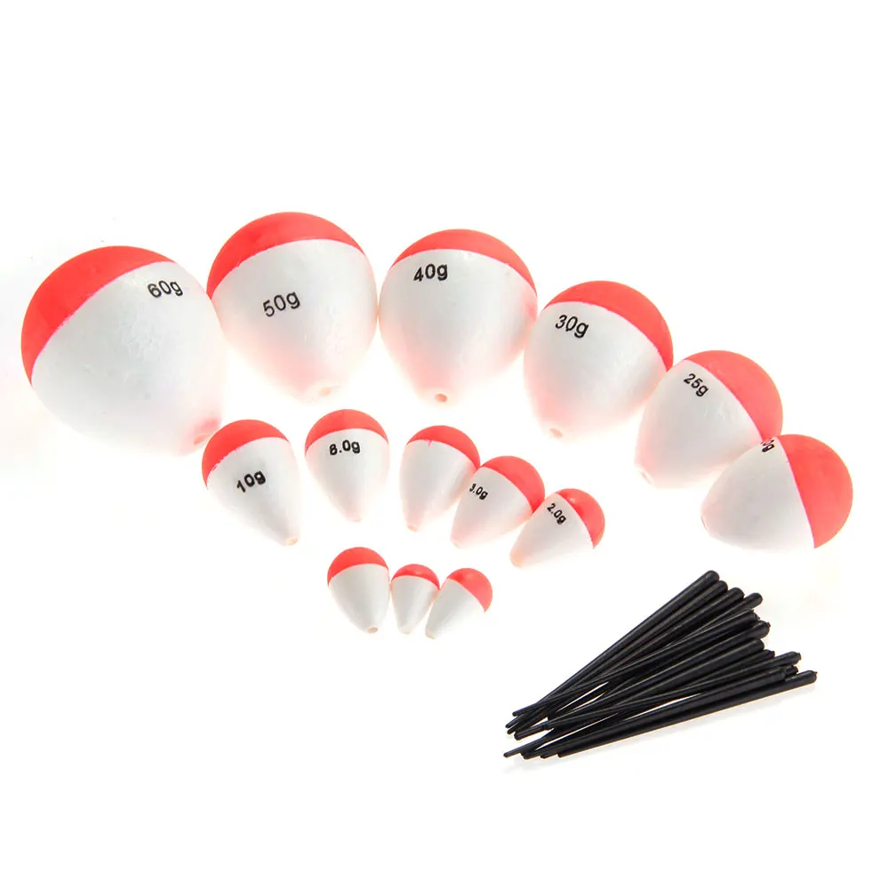 TOMOUNT 14pcs Foam Fishing Floats Bobbers Outdoors Accessory EPS