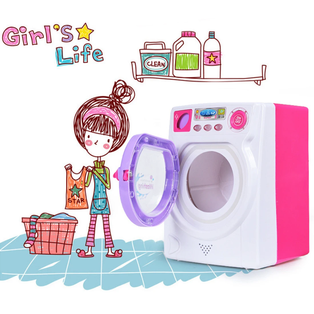 

New Arrival 1 Pcs Large Size Children Pretend Play Home Appliances Electric Mini Washing Machine With Light And Sound