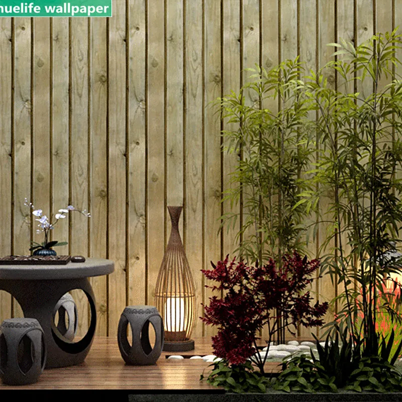 

Chinese solid wood striped wallpaper loft ceiling study living room bedroom children's room clothing shop store 3D wallpaper