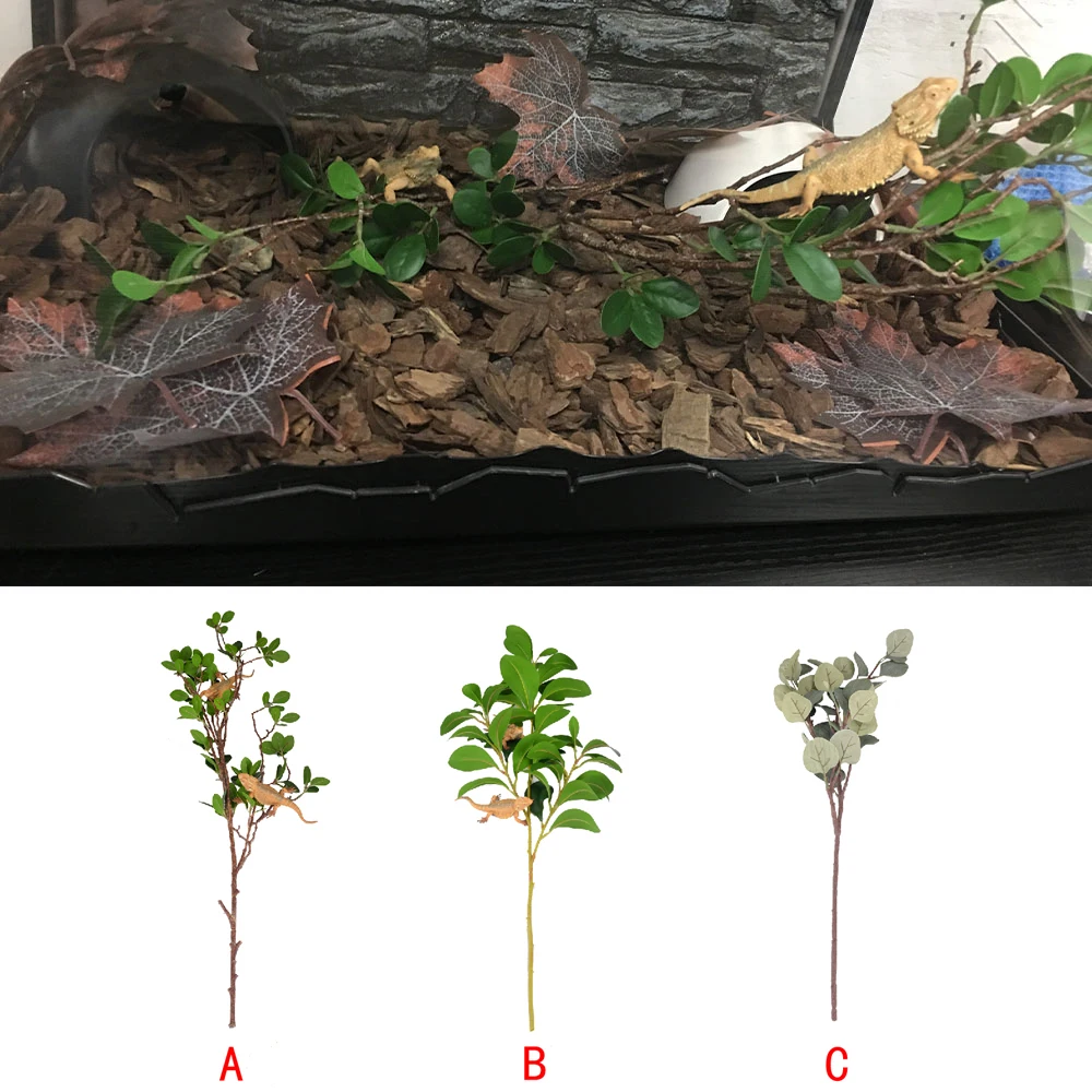 Растение для декора среды обитания, растение из террариума, листья, ветви, искусственное растение для ящерицы, лягушки, паука, змеи, рептилий, домашних животных