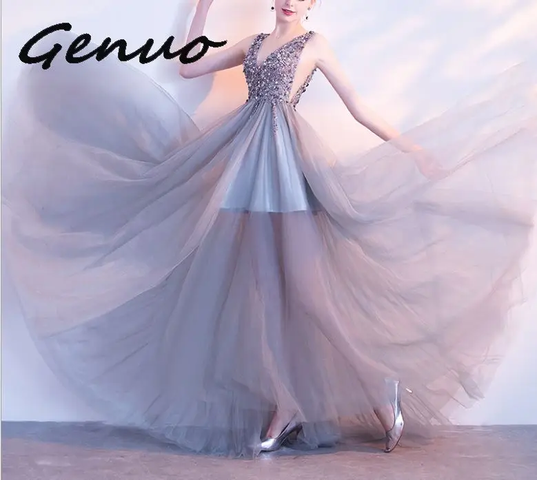

Genuo Ruffles Polka Dot mujeres vestido de gasa cintura elstica Flare manga femenina Vestidos largos A-line vestido blanco 2019