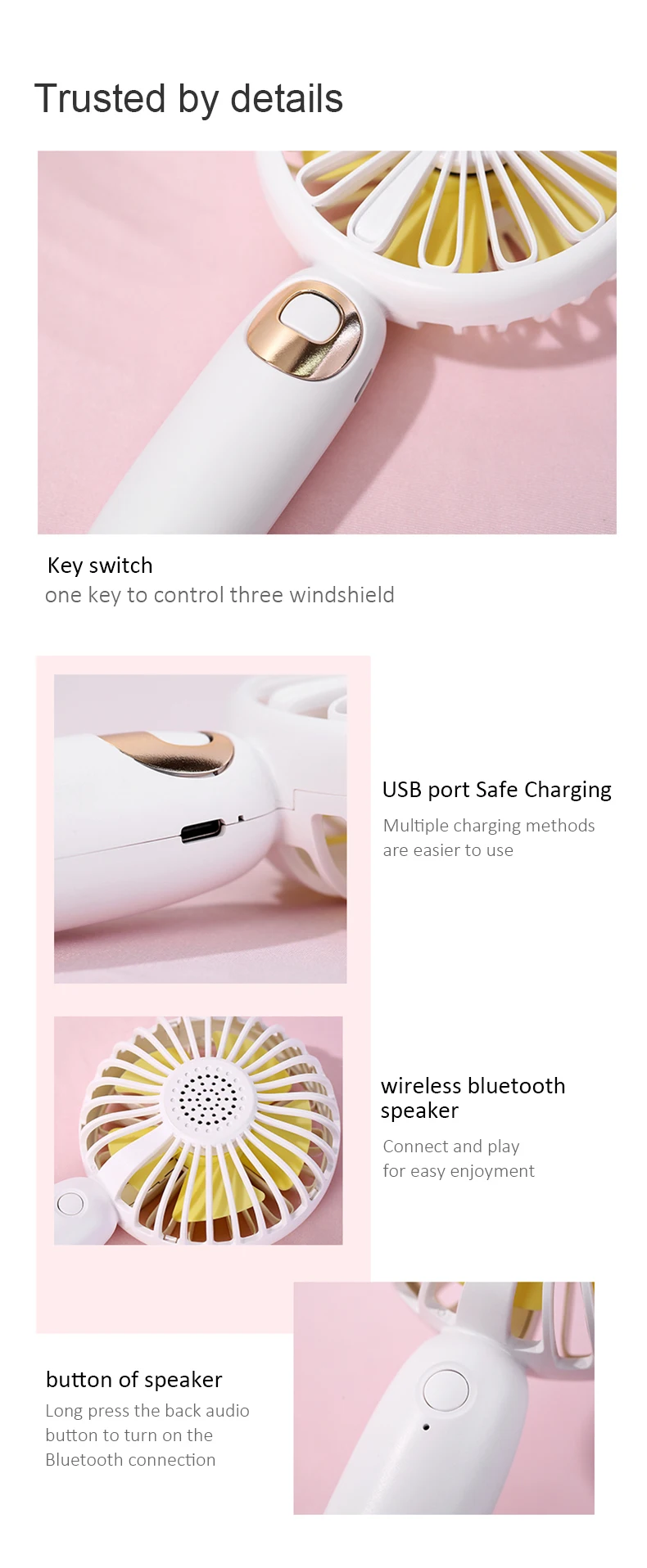 Mini Ventilador USB Fan Multifunction Rechagable Portable Bluetooth Speaker Handheld USB Cooling Fan Cooler Gadget Office Gadget